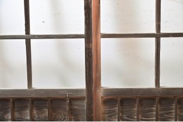 アンティーク建具　素通しガラス　昭和レトロな雰囲気漂うガラス戸4枚セット(引き戸、格子戸)(R-060963)