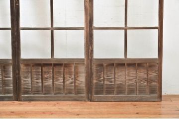 アンティーク建具　素通しガラス　昭和レトロな雰囲気漂うガラス戸4枚セット(引き戸、格子戸)(R-060963)