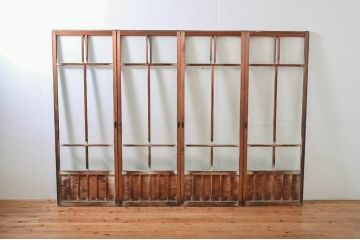 アンティーク建具　素通しガラス　昭和レトロな雰囲気漂うガラス戸4枚セット(引き戸、格子戸)(R-060963)