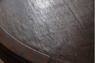 ヨーロッパアンティーク　オーク材　丸型　ガラス天板付き　上品なデザインが目を惹くサイドテーブル(カフェテーブル、コーヒーテーブル、ラウンドテーブル、丸テーブル)(R-061003)