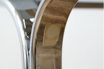 フランスビンテージ　mobilia(モビリア)取り扱い　airborne(エアボーン)　洗練されたデザインが魅力のガラステーブル(センターテーブル、ローテーブル、リビングテーブル、ヴィンテージ)(R-061004)