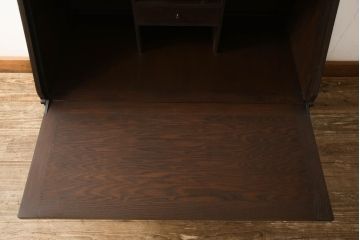和製ビンテージ　吉田璋也(よしだしょうや)デザイン　三方欅(ケヤキ)材　和洋どちらのお部屋にも馴染むデザインが魅力的なライティングビューロー(ヴィンテージ、ワークデスク、在宅用、在宅ワーク用、座机、文机)(R-061027)
