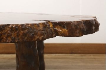 中古　美品　銘木　楓(カエデ)の輪切り　瘤材　鳥眼杢(バーズアイ)　木の風合いを活かした高級座卓(ローテーブル、センターテーブル、リビングテーブル)(定価約50万円)(R-061036)