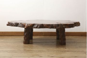 中古　美品　銘木　楓(カエデ)の輪切り　瘤材　鳥眼杢(バーズアイ)　木の風合いを活かした高級座卓(ローテーブル、センターテーブル、リビングテーブル)(定価約50万円)(R-061036)