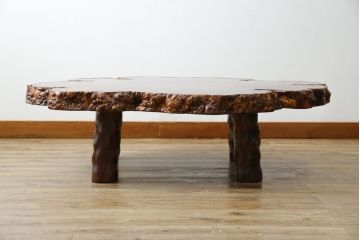 中古　美品　銘木　楓(カエデ)の輪切り　瘤材　鳥眼杢(バーズアイ)　木の風合いを活かした高級座卓(ローテーブル、センターテーブル、リビングテーブル)(定価約50万円)(R-061036)