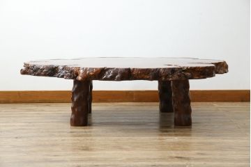 中古　美品　銘木　楓(カエデ)の輪切り　瘤材　鳥眼杢(バーズアイ)　木の風合いを活かした高級座卓(ローテーブル、センターテーブル、リビングテーブル)(定価約50万円)(R-061036)