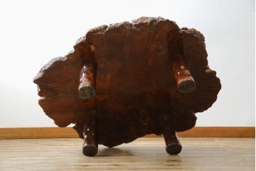 中古　美品　銘木　楓(カエデ)の輪切り　瘤材　鳥眼杢(バーズアイ)　木の風合いを活かした高級座卓(ローテーブル、センターテーブル、リビングテーブル)(定価約50万円)(R-061036)