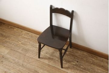 和製ビンテージ　北海道民芸家具　背板のデザインがかわいらしいチェア(椅子、板座チェア、ヴィンテージ)(R-061048)