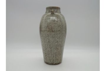 人間国宝　島岡達三　地釉象嵌縄文壺(共箱付き、壷、花瓶、花器)(R-061052)