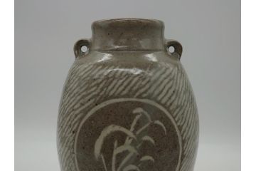 人間国宝　島岡達三　地釉象嵌縄文壺(共箱付き、壷、花瓶、花器)(R-061052)