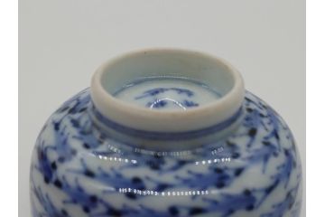平安春峰造　松月庵　染付　めだか図　煎茶碗　茶碗6客セット(共箱付き、煎茶器、めだか紋、めだか群、湯呑み、茶器、和食器)(R-061055)