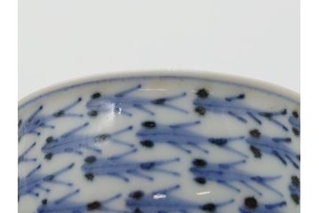 平安春峰造　松月庵　染付　めだか図　煎茶碗　茶碗6客セット(共箱付き、煎茶器、めだか紋、めだか群、湯呑み、茶器、和食器)(R-061055)