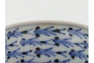 平安春峰造　松月庵　染付　めだか図　煎茶碗　茶碗6客セット(共箱付き、煎茶器、めだか紋、めだか群、湯呑み、茶器、和食器)(R-061055)