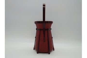 八木澤祐三(基石)　南総竹細工　縦網代古脚　華藍　花籠(共箱付き、花器、竹、竹細工)(R-061062)