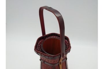 八木澤祐三(基石)　南総竹細工　縦網代古脚　華藍　花籠(共箱付き、花器、竹、竹細工)(R-061062)