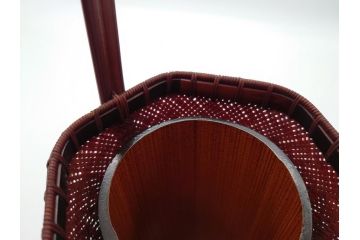 八木澤祐三(基石)　南総竹細工　縦網代古脚　華藍　花籠(共箱付き、花器、竹、竹細工)(R-061062)