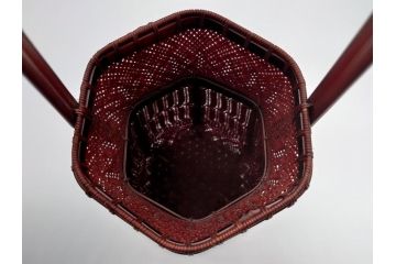 八木澤祐三(基石)　南総竹細工　縦網代古脚　華藍　花籠(共箱付き、花器、竹、竹細工)(R-061062)