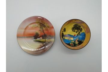 オールドノリタケ　NORITAKE　湖図　ハンドペイント　レトロでかわいらしいプレート・ボウル(皿、小鉢、深皿、洋食器)(R-061065)