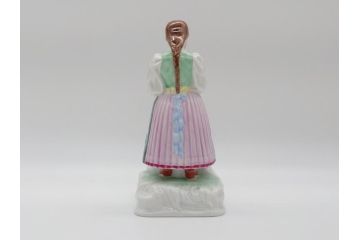 ハンガリー　ヘレンド(HEREND)　女の子とガチョウのフィギュリン(少女、フィギュア、置物、置きもの、西洋陶磁器、人形、飾り物、飾り、ディスプレイ雑貨)(R-061067)