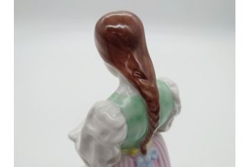 ハンガリー　ヘレンド(HEREND)　女の子とガチョウのフィギュリン(少女、フィギュア、置物、置きもの、西洋陶磁器、人形、飾り物、飾り、ディスプレイ雑貨)(R-061067)