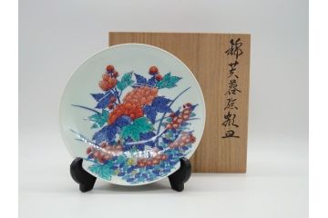 人間国宝　十四代今泉今右衛門　錦芙蓉絵額皿(共箱付き、皿立て付き、額皿、飾り皿、飾皿、中皿、色鍋島、色絵)(R-061068)