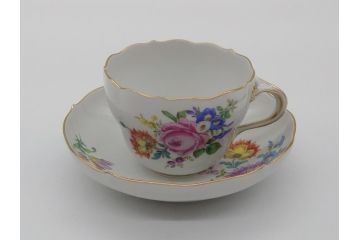 ドイツ　マイセン　Meissen　五つ花　メイン　ピンクローズ　ベーシックフラワー　気品あふれるコーヒーカップ&ソーサー(共箱付き、洋食器、西洋陶磁器、C&S)(R-061069)