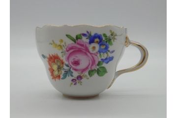 ドイツ　マイセン　Meissen　五つ花　メイン　ピンクローズ　ベーシックフラワー　気品あふれるコーヒーカップ&ソーサー(共箱付き、洋食器、西洋陶磁器、C&S)(R-061069)