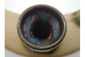 人間国宝　金城次郎　壺屋焼(上焼)　魚文　抱瓶(沖縄、琉球陶器、金城一門、酒器、魚紋、徳利、民芸陶器)(R-061070)