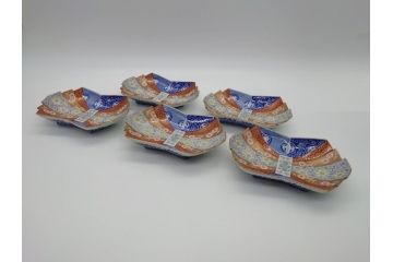 希少　上手物　オールド香蘭社　有田焼　色絵花図　錦手　6.4寸中皿5枚セット(変形皿、和食器、皿)(R-061071)