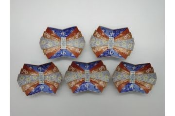 希少　上手物　オールド香蘭社　有田焼　色絵花図　錦手　6.4寸中皿5枚セット(変形皿、和食器、皿)(R-061071)