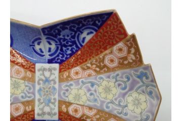 希少　上手物　オールド香蘭社　有田焼　色絵花図　錦手　6.4寸中皿5枚セット(変形皿、和食器、皿)(R-061071)
