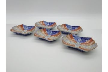 希少　上手物　オールド香蘭社　有田焼　色絵花図　錦手　6.4寸中皿5枚セット(変形皿、和食器、皿)(R-061072)