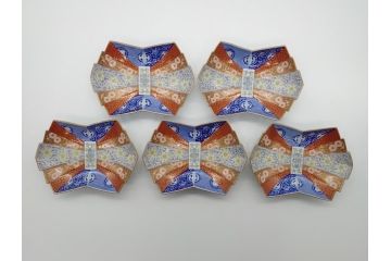 希少　上手物　オールド香蘭社　有田焼　色絵花図　錦手　6.4寸中皿5枚セット(変形皿、和食器、皿)(R-061072)