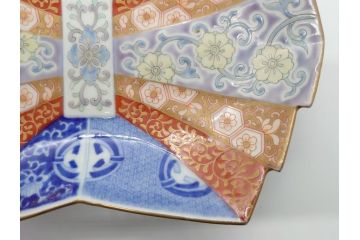 希少　上手物　オールド香蘭社　有田焼　色絵花図　錦手　6.4寸中皿5枚セット(変形皿、和食器、皿)(R-061072)