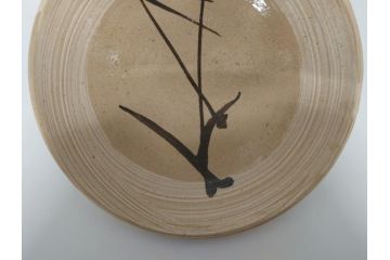 人間国宝　濱田庄司(浜田庄司)　益子焼　絵刷毛目皿(共箱付き、中皿、大皿)(R-061075)