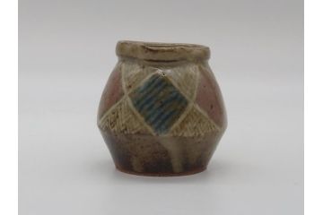 人間国宝　島岡達三　益子焼　地釉縄文象嵌ジャグ(共箱付き、民芸陶器、ピッチャー)(R-061079)