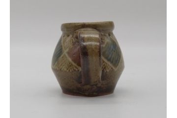 人間国宝　島岡達三　益子焼　地釉縄文象嵌ジャグ(共箱付き、民芸陶器、ピッチャー)(R-061079)