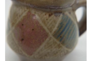 人間国宝　島岡達三　益子焼　地釉縄文象嵌ジャグ(共箱付き、民芸陶器、ピッチャー)(R-061079)