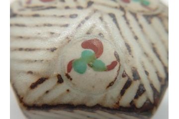 人間国宝　島岡達三　益子焼　象嵌赤繪盒子(共箱付き、民芸陶器、蓋付き器、小物入れ)(R-061080)