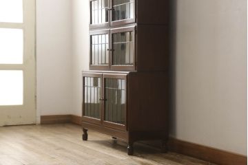 イギリスアンティーク　Lloyd's Antiques(ロイズ・アンティークス)　マホガニー材　ステンドグラス入り　直線的なデザインがスマートで美しいスタッキングブックケース(本箱、収納棚、戸棚、キャビネット)(R-061084)