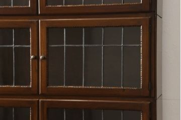 イギリスアンティーク　Lloyd's Antiques(ロイズ・アンティークス)　マホガニー材　ステンドグラス入り　直線的なデザインがスマートで美しいスタッキングブックケース(本箱、収納棚、戸棚、キャビネット)(R-061084)