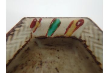 人間国宝　島岡達三　益子焼　象嵌赤絵縞文六角組皿　六角組皿6客セット(共箱付き、小鉢、和食器、民芸陶器)(R-061090)