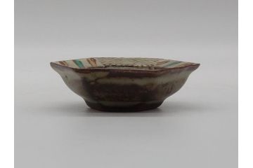 人間国宝　島岡達三　益子焼　象嵌赤絵縞文六角組皿　六角組皿6客セット(共箱付き、小鉢、和食器、民芸陶器)(R-061090)