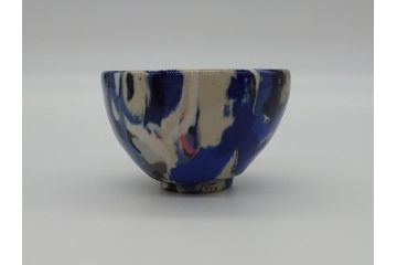 人間国宝　松井康成　練上ぐい呑　猪口(箱無し、酒呑、盃、練上手)(R-061092)