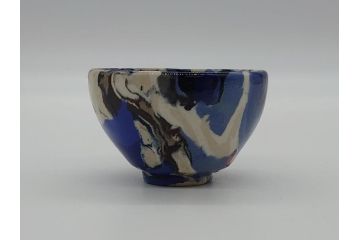 人間国宝　松井康成　練上ぐい呑　猪口(箱無し、酒呑、盃、練上手)(R-061092)