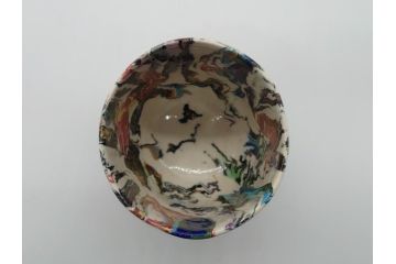 人間国宝　松井康成　萃瓷練上　湯呑(箱無し、練上手)(R-061093)