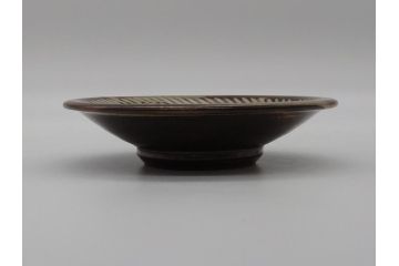 人間国宝　島岡達三　益子焼　象嵌赤絵　草花文カップ&ソーサー2客(共箱無し、コーヒーカップ、民芸陶器)(R-061094)