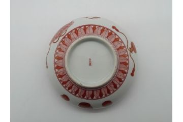 明治〜大正　九谷焼　久谷製　久谷赤絵　小槌摘赤絵金彩　菓子器　鮮やかな色合いの5.4寸菓子鉢(蓋物、蓋付菓子鉢、深鉢、深皿、シュガーポット)(R-061095)