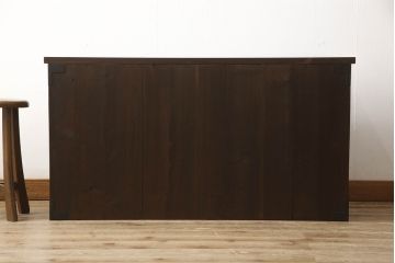 和製アンティーク　大正〜昭和初期　漆塗り　サイズがいいね!　手打ち金具や木地呂塗りが美しい!　唐獅子金具が存在感を放つ仙台箪笥ローボード(テレビ台、テレビボード、ローチェスト、和箪笥、和たんす、引き出し、時代箪笥、整理箪笥)(R-061105)