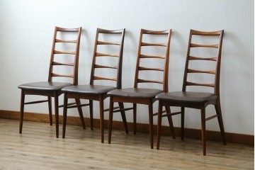 デンマークビンテージ　ニールス・コフォード(Niels Koefoed)　リス(Lis)　ローズウッド　くびれた背貫が素敵なラダーバックチェア4脚セット　(R-061121)